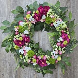 Handmade Elegant Pink and Green Floral Wreath